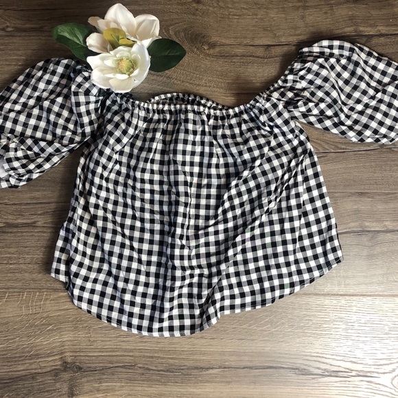 New Gingham Check Off Shoulder Hippie Rose - Picture 2 of 6